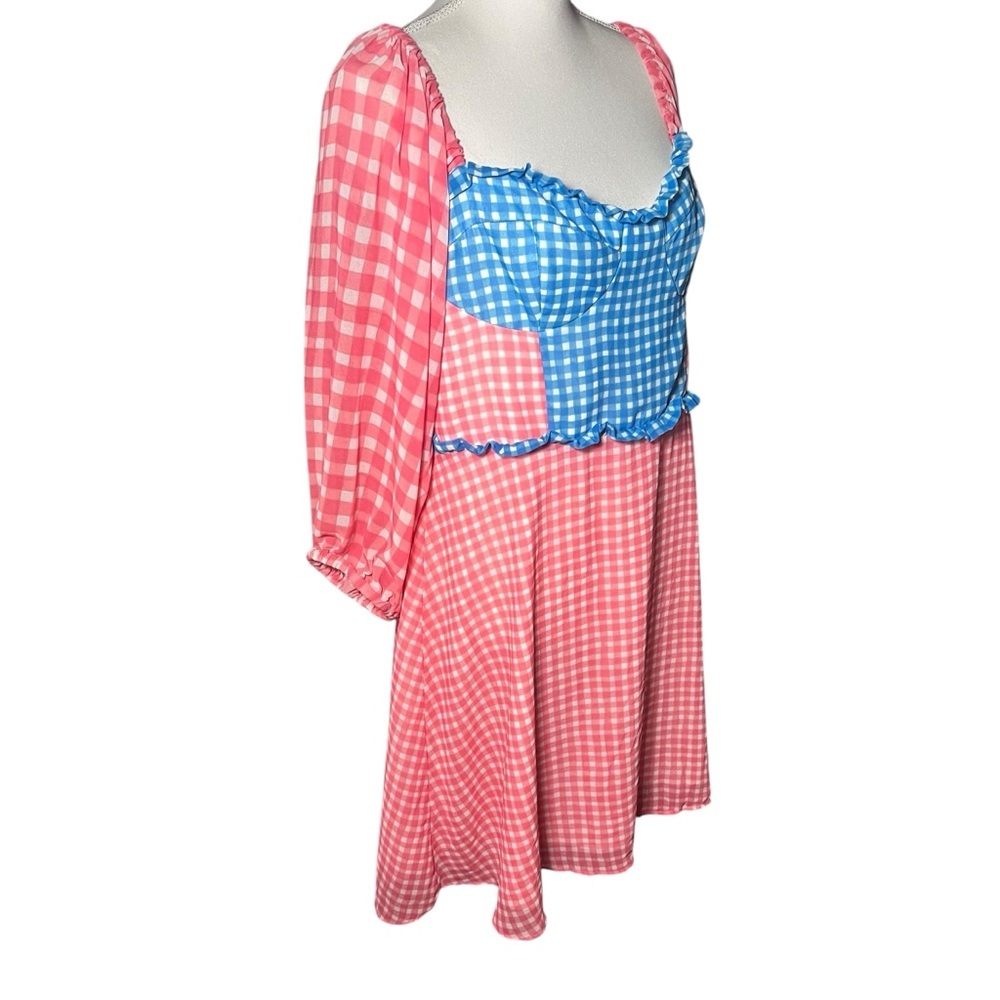 Slate & Willow Gingham Mini Dress Pink & Blue Lined Ruffle Detail Size 14 Flirty - Picture 5 of 16